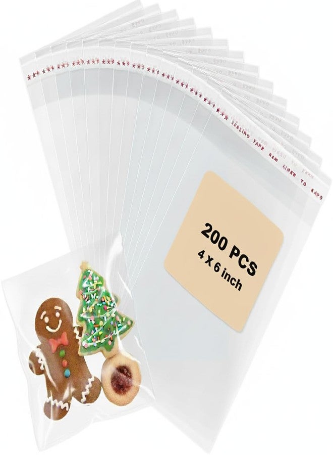 Bonison 200 Pcs Cookie Bags With Seal, 4x6 inch Self Sealing Cellophane Treat Bags for Cookies, Candy, Jewelry, Party Favors, Bakery & Gift Packaging – Transparent OPP Bags with Adhesive Strip - Image 1